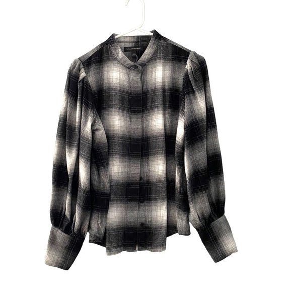 Banana Republic Plaid Flannel Shirt Blouse Long Sleeves Black White S - Picture 14 of 15